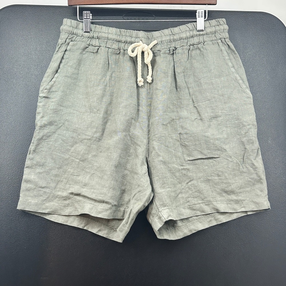 Polonio Mens Linen Drawstring Shorts Olive Green XL Made Italy M31RW005 New